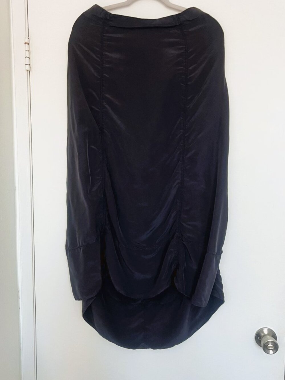 JIGSAW Silk Blend Ruched Midi Skirt Dark Navy Size UK 12 US 8 High Low